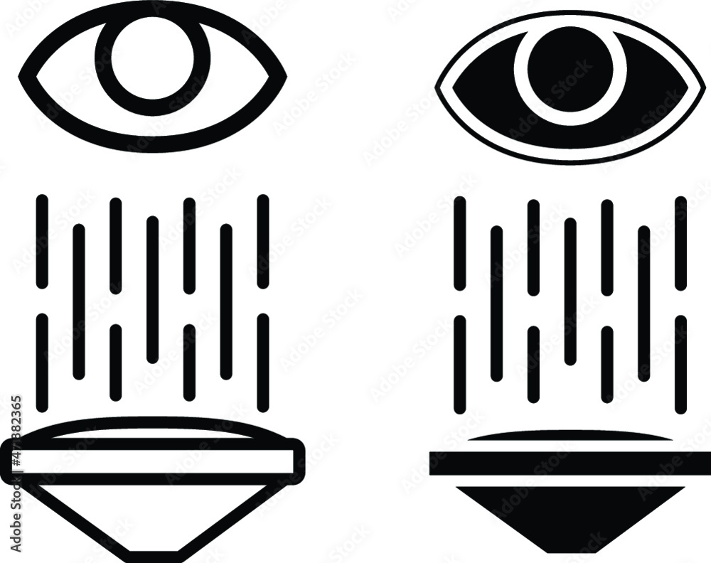 Eye Wash Station Icon Clipart Set Outline and Silhouette Stock Vector