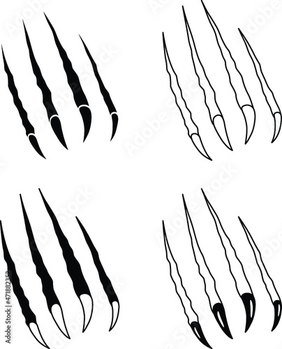 Claw Swipe and Shred Clipart Set - Outline and Silhouette