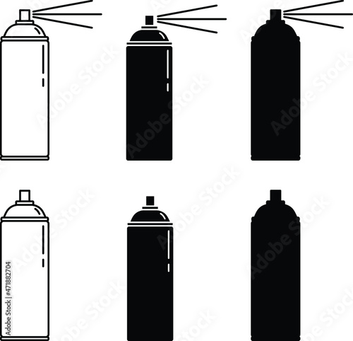 Spray Can Clipart Set - Outline and Silhouette photo
