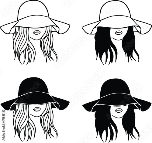 Young woman wearing a Hat Clipart Set