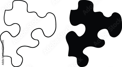 Unique Irregular Puzzle Piece Clipart Set - Outline and Silhouette
