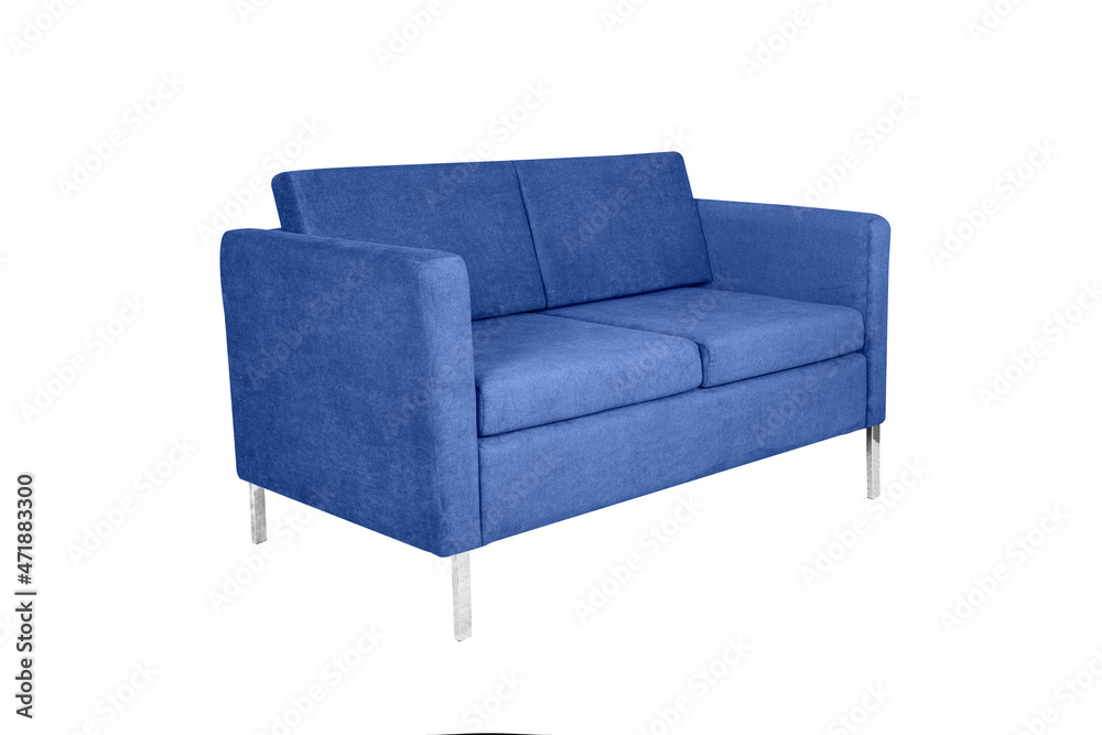 side view beautiful luxury light blue sofa furniture isolated on white