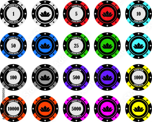 different colorful chips for casino play poker