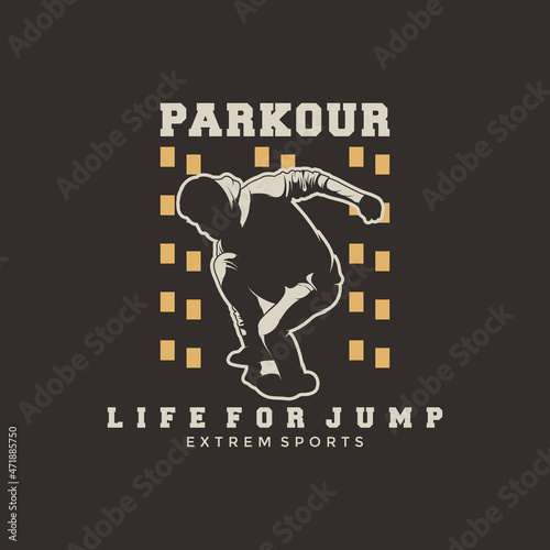 Silhouette Parkour logo vector illustration or emblem template
