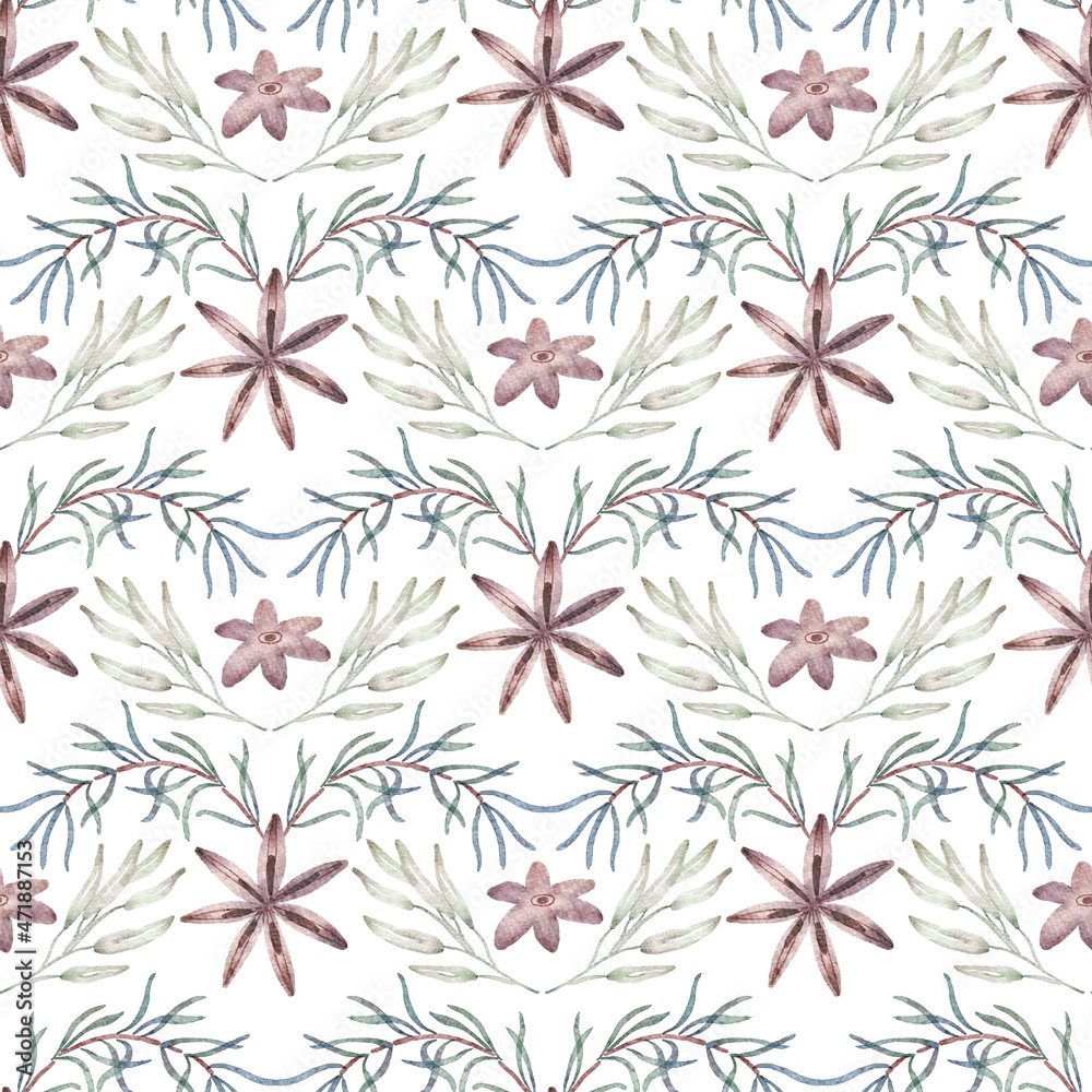 Fototapeta premium Hot spice and Herbs Watercolor Seamless Reflective Pattern design