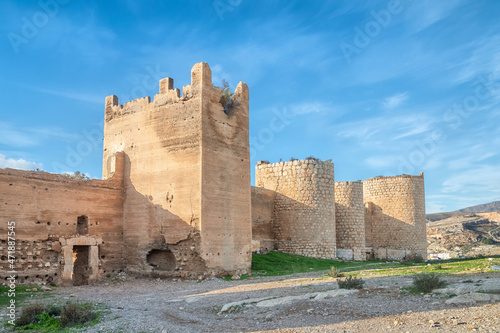 Almeria, Spain. Walls and towers of medieval defensive wall called Castillo de San Cristobal