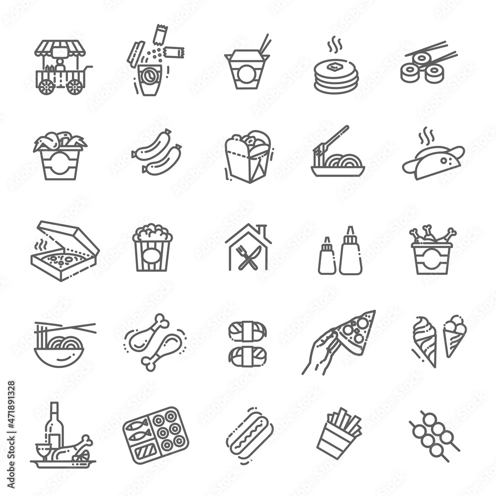 Food courts icons set. Outline set of food courts vector icons Food courts icons set. Outline set of food courts vector icons