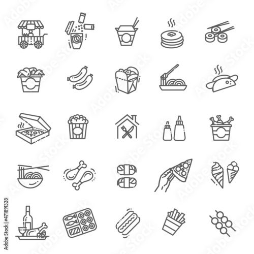 Food courts icons set. Outline set of food courts vector icons