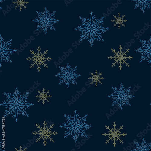 Watercolor pattern with snowflakes, New Year's winter pattern, Christmas