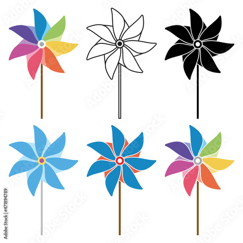vector colorful and black and white pinwheel set