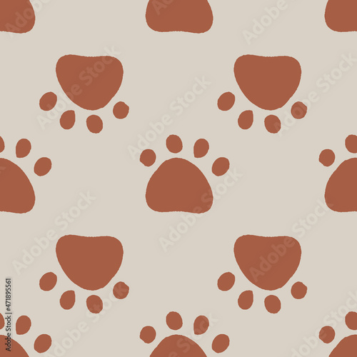 Footprint pattern repeat in brown background print design. Vector illustration. Fun and cute seamless repeat surface design for kids , animal lovers and home decor