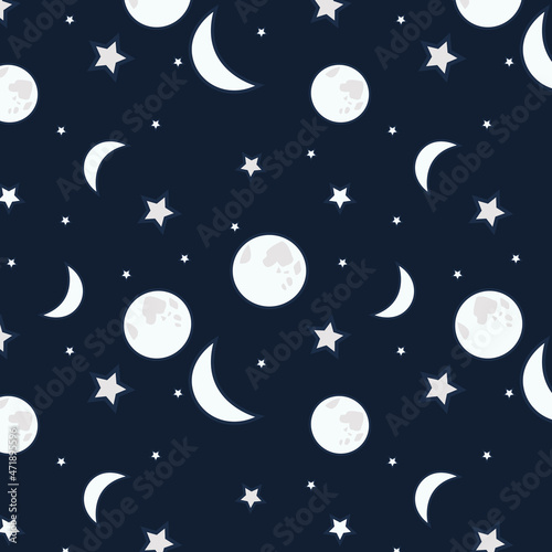 Pattern night, full moon, half moon and stars © Лонда Шарагова