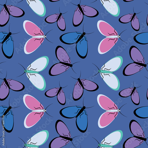 Seamless pattern - stylized moths - graphics. Summer, insects, unbearable ease of life. Wallpapers, textiles, packaging