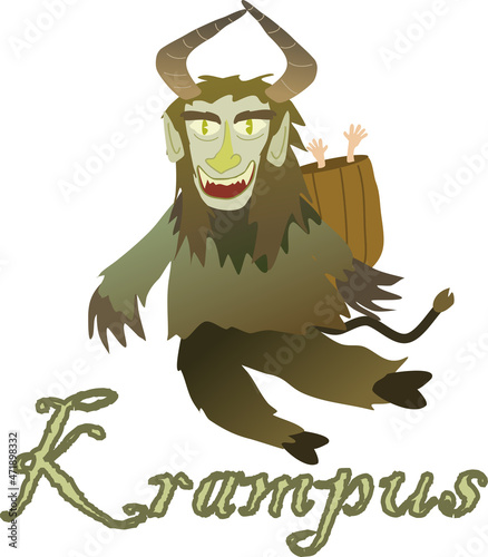 Illustration of demonic Krampus with horns