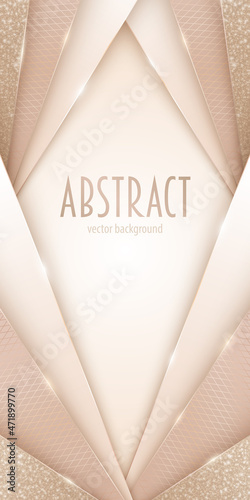 Vector abstract shiny luxury background in paper cut style with golden lines, glitter and copy space. Elegant multi-layered backdrop in art deco style in beige and brown colors with place for text