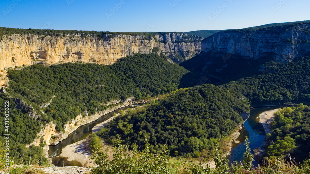 Natural canyons in Ardeche, France. Around Vallon-Pont-d'Arc