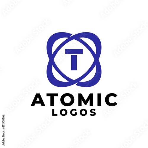 letter T with an orbit or atom shape, good for any business related to science and technology