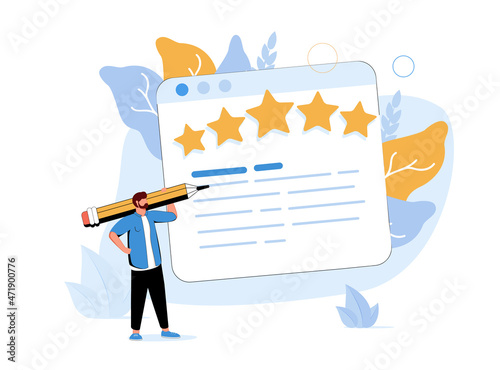 Woman with pencil filling in online form. Concept of customer feedback score, rating, ranking, review, user experience.