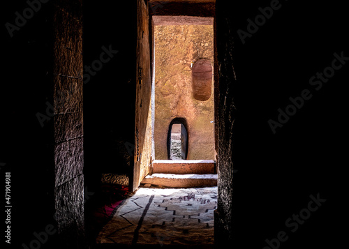 Church door opening to the outside in Lalibela, Ethiopia