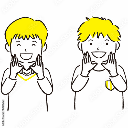 手描き1color   笑顔で教える男の子