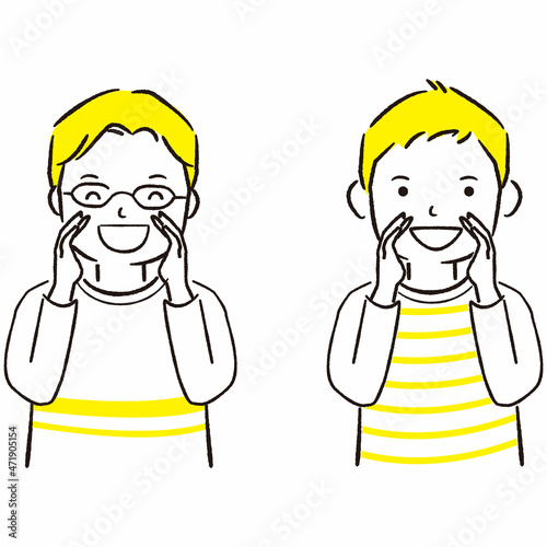 手描き1color   手を添えて教える女の子