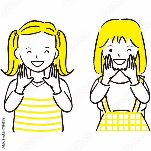 手描き1color   笑顔で教える女の子