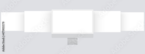 Computer Monitor Mockup with Blank Wireframing Web Pages. Concept for Showcasing Screenshots of Web-Sites. Vector Illustration