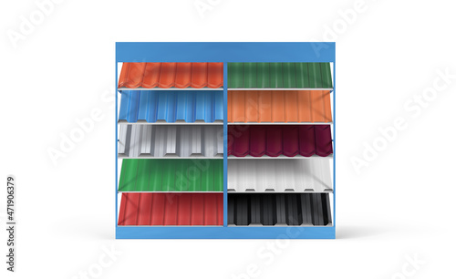 Set of double stand and samples of metal for the roof on a white background. Vector illustration