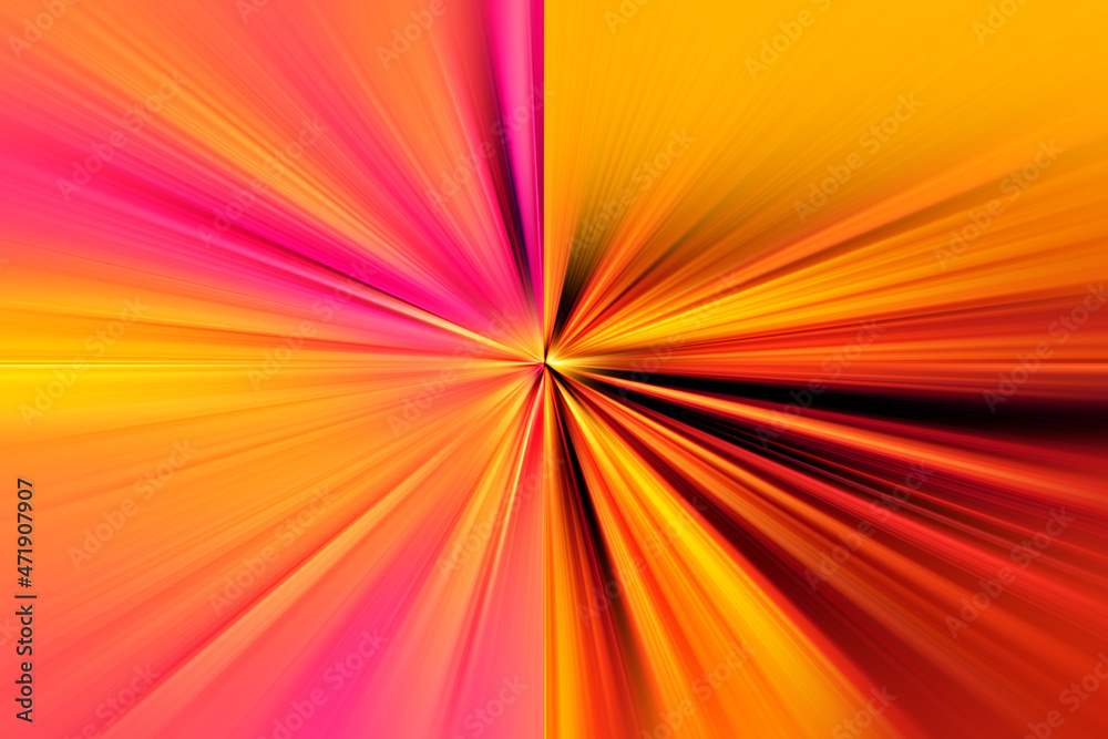 Abstract radial zoom blur surface in orange, pink and yellow tones. Abstract orange and pink background with radial, diverging, converging lines. The background is divided into two parts. Abstract radial zoom blur surface in orange, pink and yellow tones. Abstract orange and pink background with radial, diverging, converging lines. The background is divided into two parts.