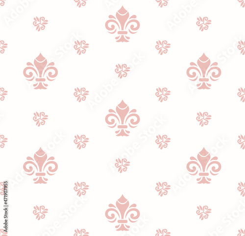 Seamless vector pattern. Modern geometric ornament with pink royal lilies. Classic vintage background