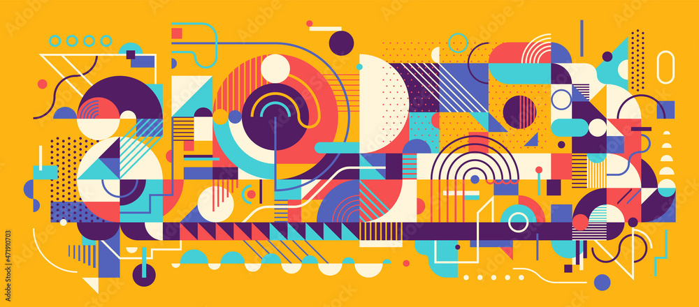 Abstract geometric background design in colorful retro style. Vector ...
