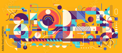 Abstract geometric background design in colorful retro style. Vector illustration.