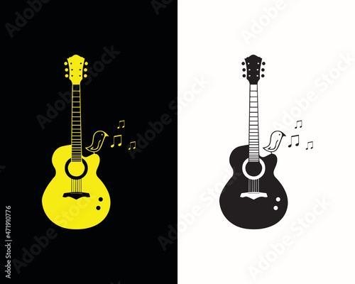 Guitar with Song Bird vector file | Editable file photo