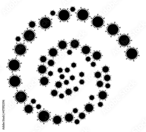 Flu virus icon spiral cycle composition. Flu virus symbols are organized into whirlpool mosaic structure. Abstraction whirlpool is done from random flu virus symbols.