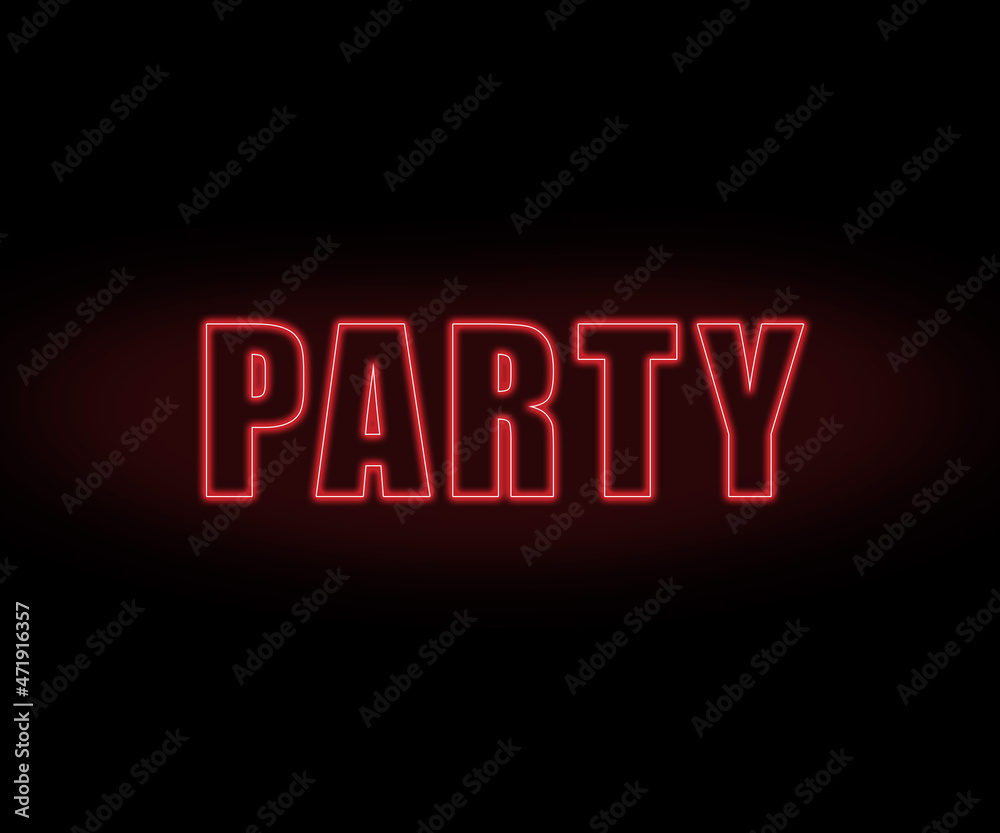 Neon PARTY sign on a dark background. Illustration. Neon PARTY sign on a dark background. Illustration.