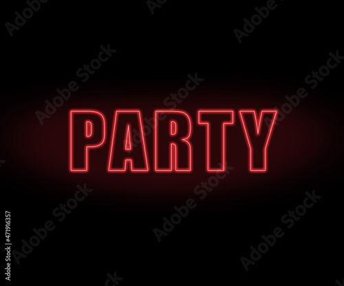 Neon PARTY sign on a dark background. Illustration.