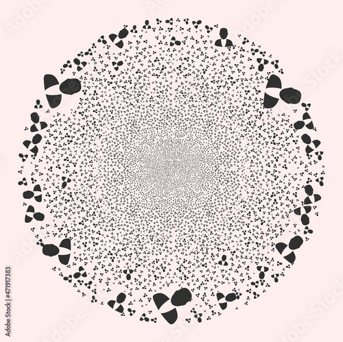 Guy person fireworks round cluster. Object pattern is organized from scattered guy person icons as exploding spheric cluster. Abstraction spheric globula collage is done from guy person icons.