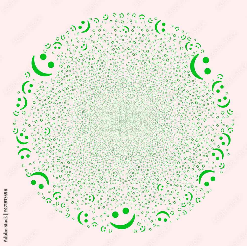Happy smile burst globula. Object pattern organized from random happy smile icons as burst cluster. Abstraction round cluster mosaic is combined from happy smile items.