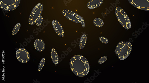 Gambling game, casino 3d golden chips. VIP poker chips