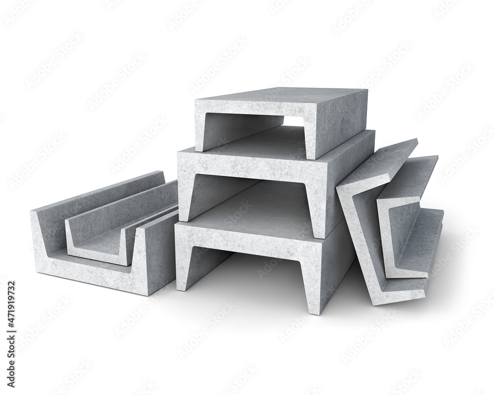 Concrete goods production: tunnel elements of different sizes are stacked together, 3d illustration Concrete goods production: tunnel elements of different sizes are stacked together, 3d illustration