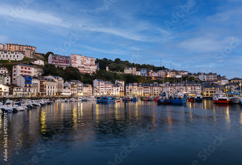 Luarca, Asturias, Touristic destination Spain, Europe. Landscape with fishing and pleasure port with boats, harbor, sea and beach.