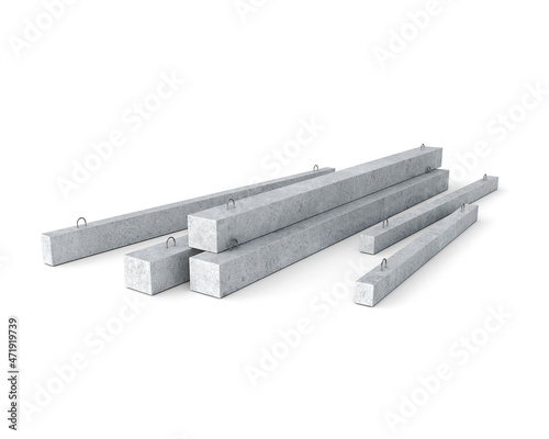 Concrete goods production: girders of various sizes are stacked together, 3d illustration