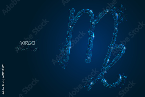 Abstract futuristic image of virgo zodiac sign. Astrological horoscope characteristic. Polygonal vector illustration looks like stars in the blask night sky in spase. Digital low poly design.