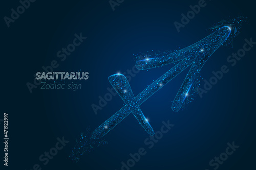 Abstract futuristic image of sagittarius zodiac sign. Astrological horoscope characteristic. Polygonal vector illustration looks like stars in the blask night sky in spase. Digital low poly design.