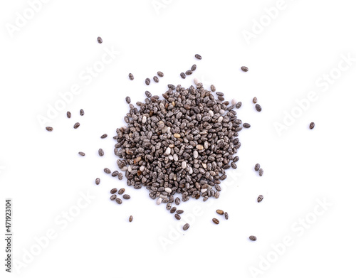 Chia seeds isolated with white background.