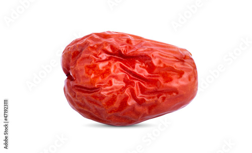 Dried red date or Chinese jujube on white background.