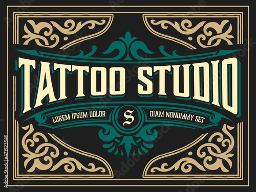 Tattoo logo with vintage ornaments. Layered