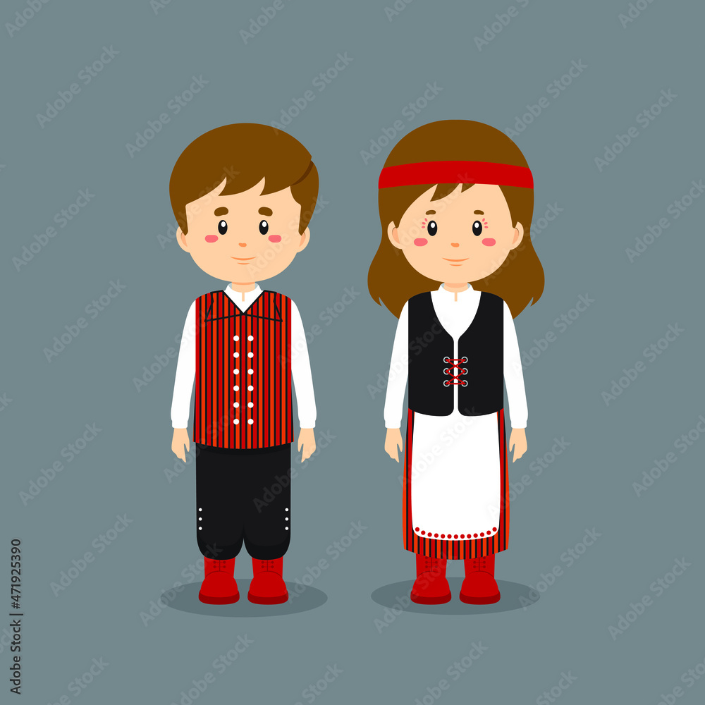 Naklejka premium Couple Character Wearing Finland National Dress