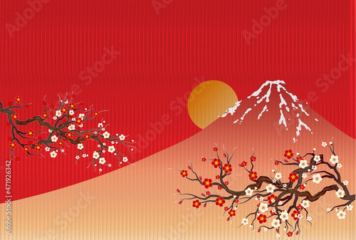 富士山　梅　和柄　背景