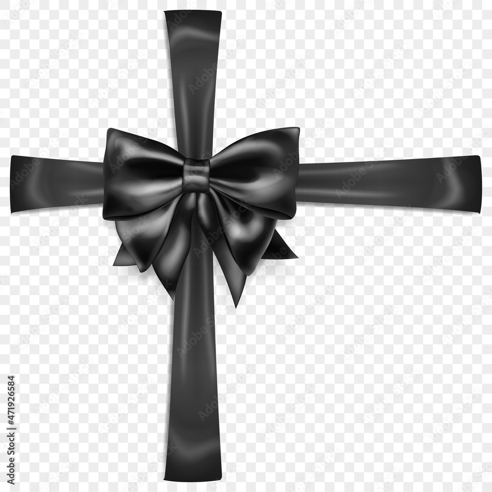 Beautiful black bow with crosswise ribbons with shadow, isolated on ...